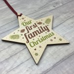 First Family Christmas Tree Wood Star Bauble Gift Ornament Gifts