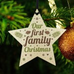 First Family Christmas Tree Wood Star Bauble Gift Ornament Gifts