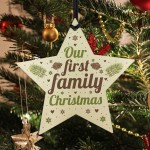 First Family Christmas Tree Wood Star Bauble Gift Ornament Gifts