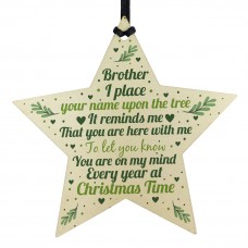 In Memory Brother Memorial Gift Wood Star Christmas Tree Bauble