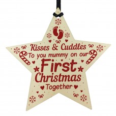 Mummy First 1st Christmas Newborn Baby Gift Wood Star Bauble