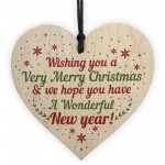 Merry Christmas New Year Handmade Wood Heart Friendship Family