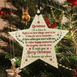 CHRISTMAS BAUBLE Wooden Star Memorial Plaque For Mum Dad