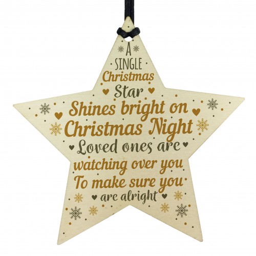 Handmade Wooden Star Christmas Memorial Tree Decoration Bauble