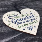 Grandad Ornament Keepsake Wooden Heart Birthday Christmas Card 