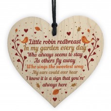 Memorial Robin Sign Christmas Bauble Wood Heart In Memory Plaque