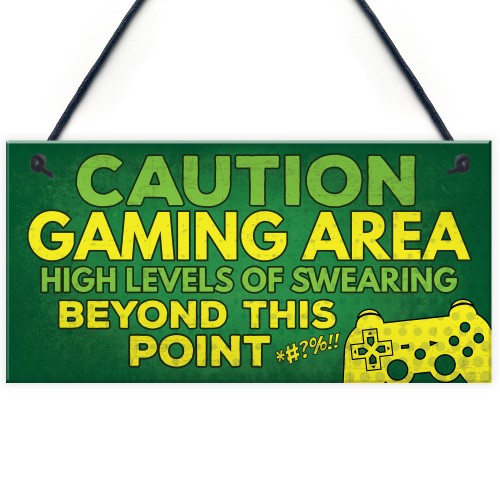 Caution Gaming Area Gamer Gift For Son Brother Bedroom Door Sign