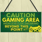 Caution Gaming Area Gamer Gift For Son Brother Bedroom Door Sign