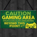 Caution Gaming Area Gamer Gift For Son Brother Bedroom Door Sign