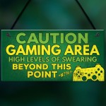 Caution Gaming Area Gamer Gift For Son Brother Bedroom Door Sign