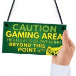 Caution Gaming Area Gamer Gift For Son Brother Bedroom Door Sign