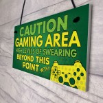 Caution Gaming Area Gamer Gift For Son Brother Bedroom Door Sign