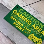 Caution Gaming Area Gamer Gift For Son Brother Bedroom Door Sign