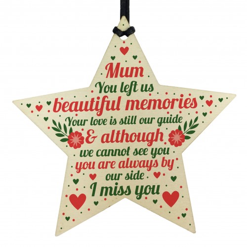 Mum Memorial Christmas Tree Decorations Wood Star Remembrance