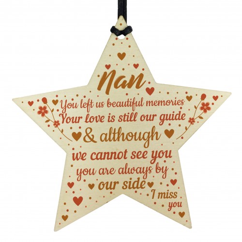 Nan Memorial Christmas Tree Decorations Wood Star Remembrance 