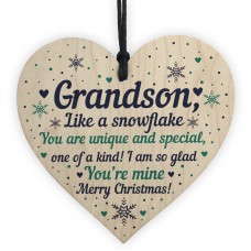 Grandson Christmas Ornament Bauble Wooden Heart Keepsake Gift