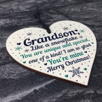 Grandson Christmas Ornament Bauble Wooden Heart Keepsake Gift