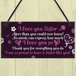 Birthday Christmas Gifts For Sister Keepsake Plaque THANK YOU