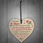 Gifts For Mum Mummy Wood Heart Plaque Birthday Christmas Gift