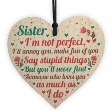 Funny Sister Birthday Christmas Card Gifts Wood Heart Friendship