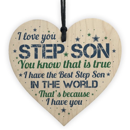 THANK YOU Gift Step Son Birthday Chirstmas Card Gift Wood Heart