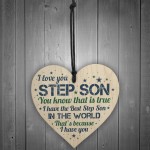 THANK YOU Gift Step Son Birthday Chirstmas Card Gift Wood Heart