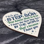 THANK YOU Gift Step Son Birthday Chirstmas Card Gift Wood Heart