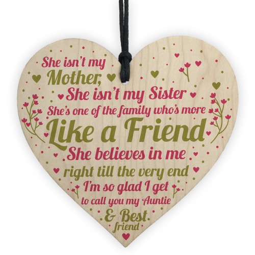 AUNTIE Birthday Christmas Gift Hanging Wood Heart Plaque Gift 