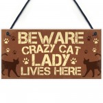 Novelty Beware Crazy Cat Lady Home Sign Funny Cat Birthday Gifts