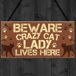 Novelty Beware Crazy Cat Lady Home Sign Funny Cat Birthday Gifts