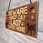 Novelty Beware Crazy Cat Lady Home Sign Funny Cat Birthday Gifts