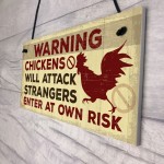 Funny Chicken Plaque Novelty Warning Sign For Coop Door Gate