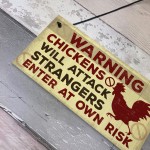 Funny Chicken Plaque Novelty Warning Sign For Coop Door Gate