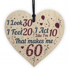 60th Birthday Novelty Gift For Mum Dad Nan Grandad Wood Heart