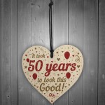 Funny 50th Birthday Gifts For Women Men Wooden Heart 50th