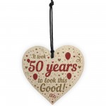 Funny 50th Birthday Gifts For Women Men Wooden Heart 50th