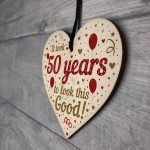 Funny 50th Birthday Gifts For Women Men Wooden Heart 50th