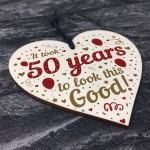 Funny 50th Birthday Gifts For Women Men Wooden Heart 50th