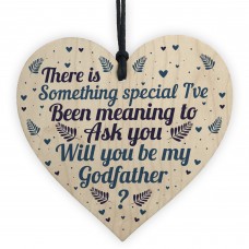 Handmade Will You By My Godfather Request Card Wooden Heart