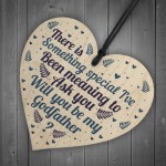 Handmade Will You By My Godfather Request Card Wooden Heart