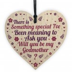 Handmade Will You By My Godmother Request Card Wood Heart 