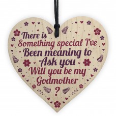 Handmade Will You By My Godmother Request Card Wood Heart 