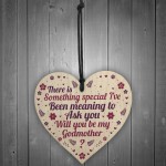 Handmade Will You By My Godmother Request Card Wood Heart 