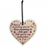 Handmade Will You By My Godmother Request Card Wood Heart 