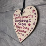Handmade Will You By My Godmother Request Card Wood Heart 
