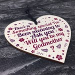 Handmade Will You By My Godmother Request Card Wood Heart 
