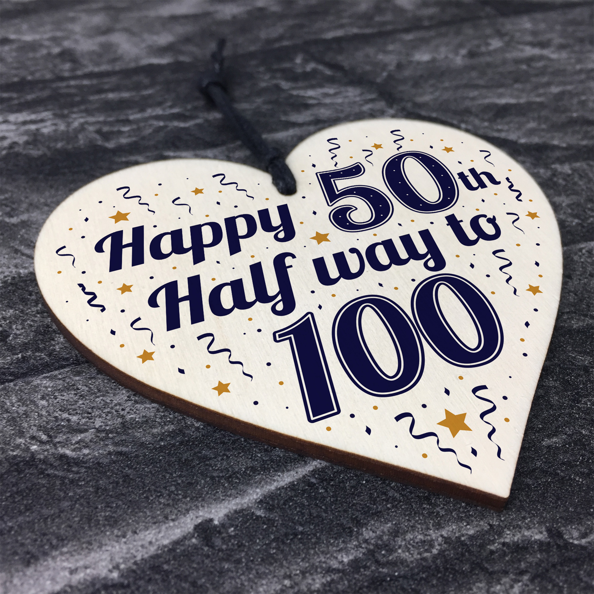Funny happy 50th birthday gift present wooden heart plaque sign