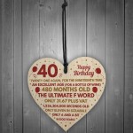 Funny 40th Birthday Gifts For Men Women Wooden Heart Decoration