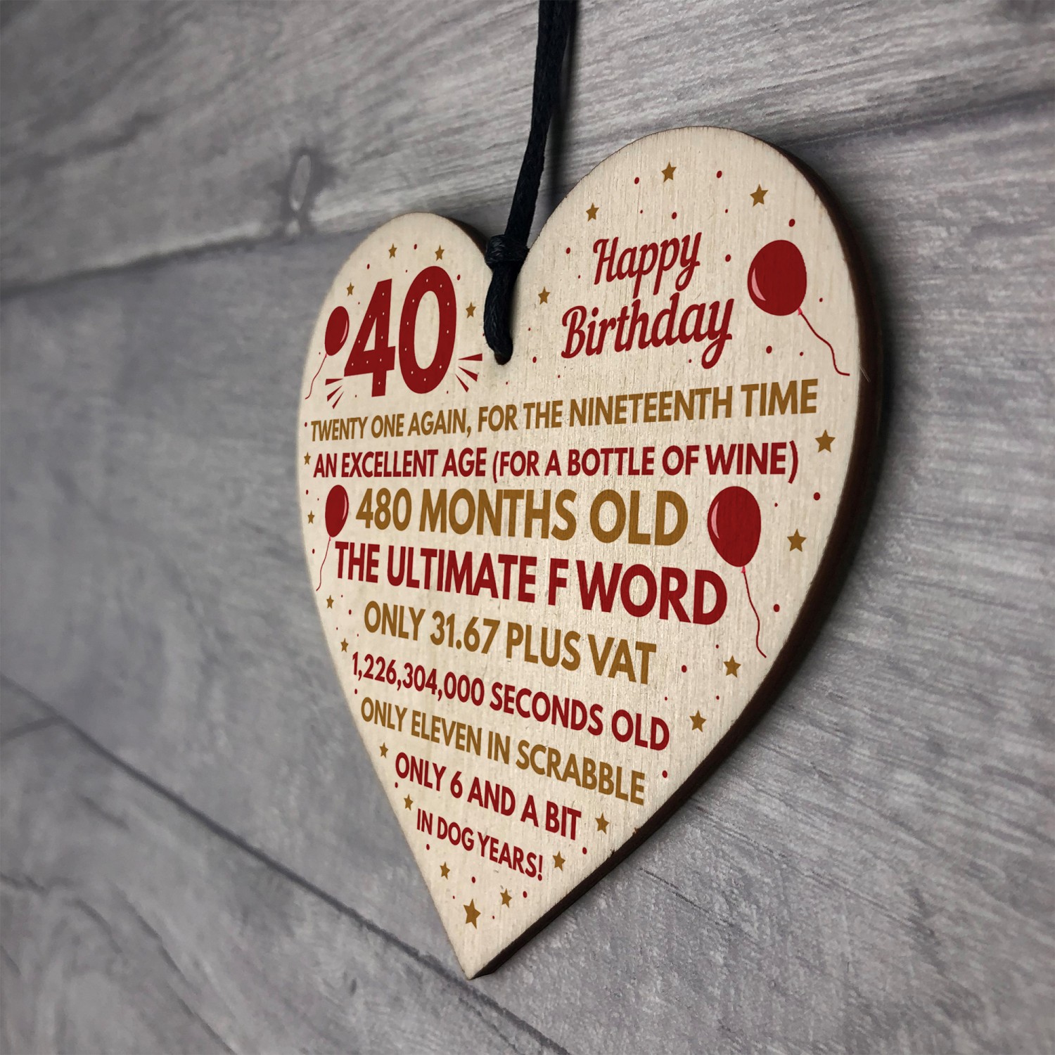 Funny 40th Birthday Gifts For Men Women Wooden Heart Decoration