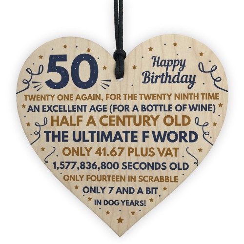 Funny 50th Birthday Gifts For Men Women Wooden Heart Decoration